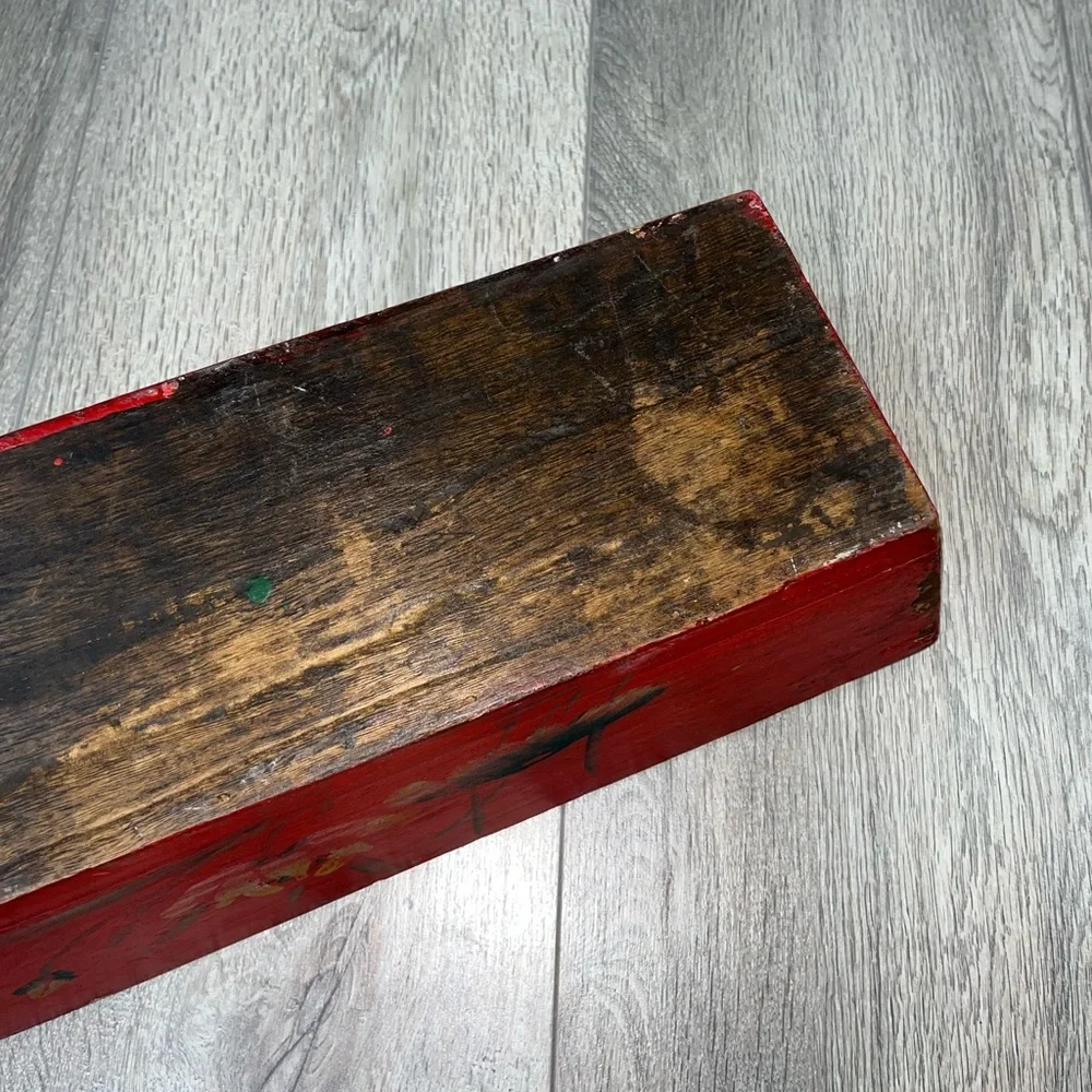 NWT Decorative Box Chinese Jewelry Box Decorative Red Floral Elongated Box - Picture 11 of 16